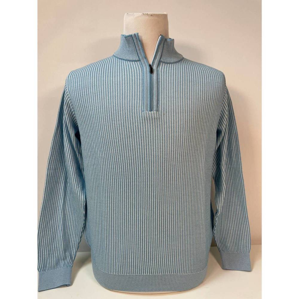 NEW ST. CROIX men long sleeves zip mock neck rib cable quarter-zip sweater in bl